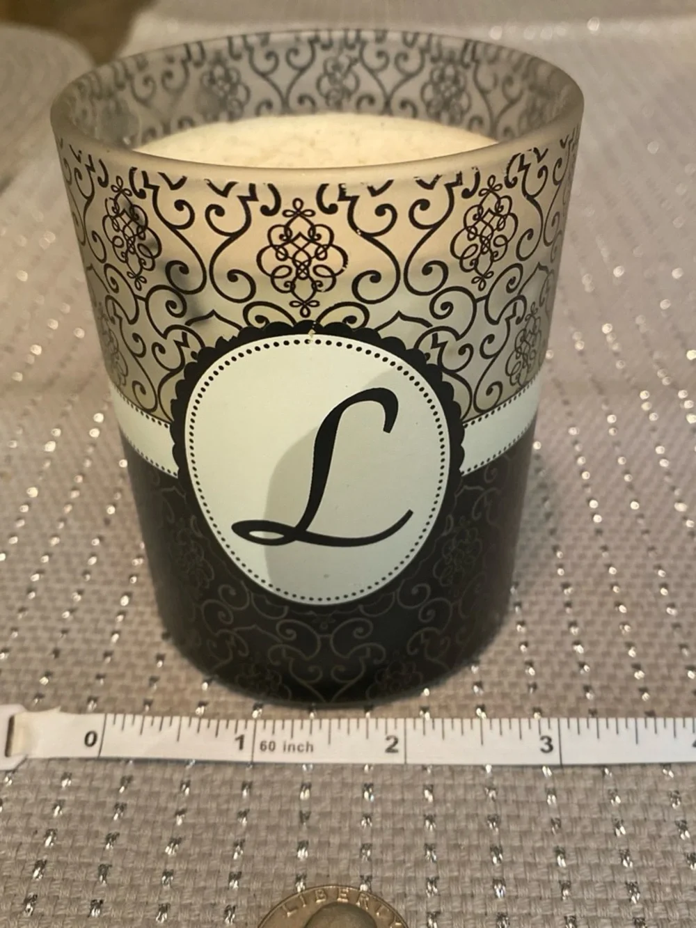 Monogram L Decorative Glass Candle Holder - Black & Cream